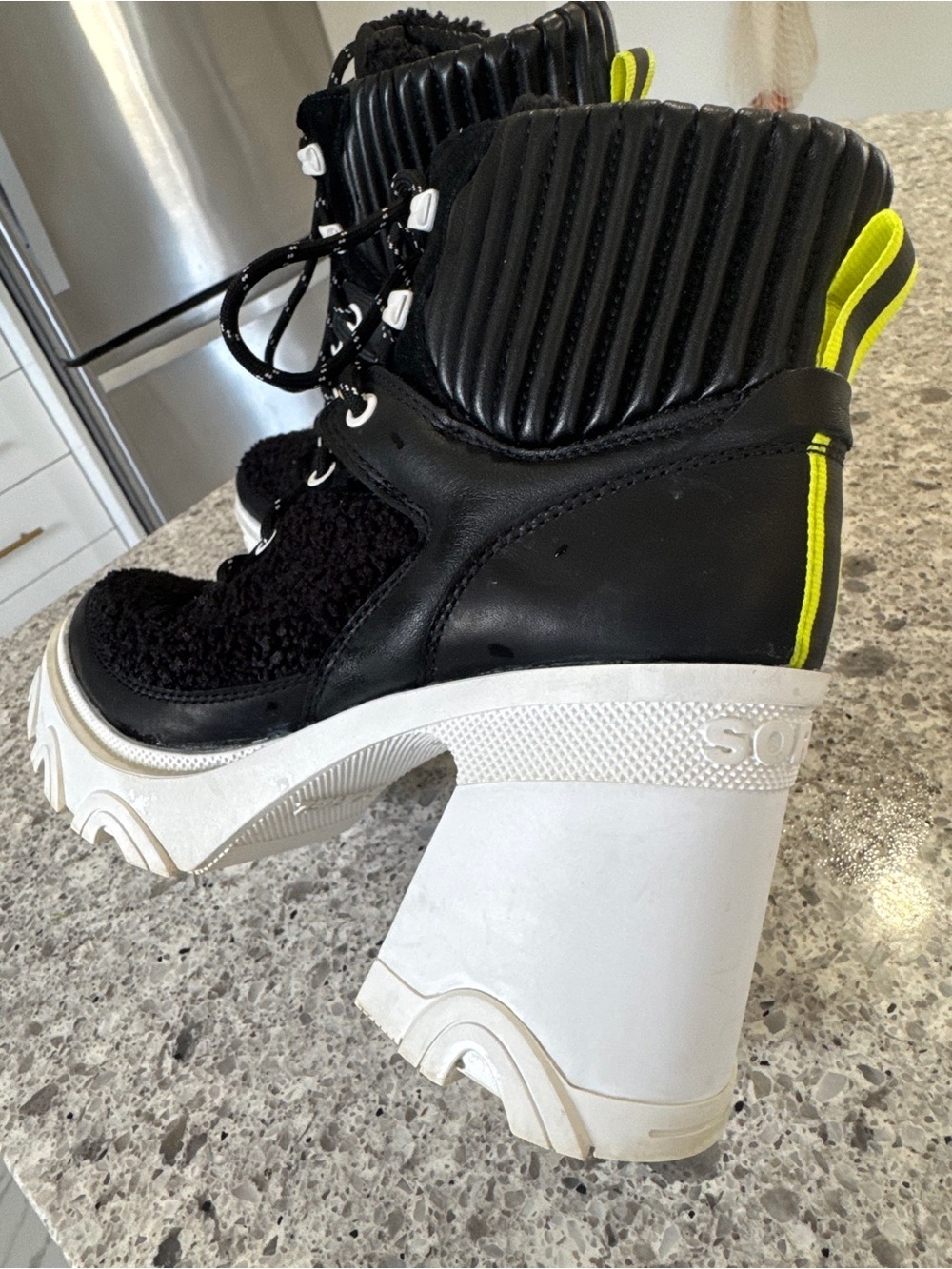 Brex™ Leather & Faux Shearling Block Heel Lace-Up Bootie - Picture 7 of 10